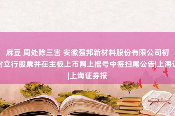 麻豆 周处除三害 安徽强邦新材料股份有限公司初次公树立行股票并在主板上市网上摇号中签扫尾公告|上海证券报