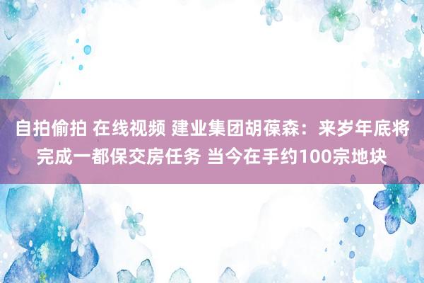 自拍偷拍 在线视频 建业集团胡葆森：来岁年底将完成一都保交房任务 当今在手约100宗地块
